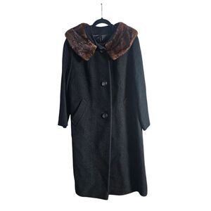 RICEMOR Vintage Wool Mink Collar‎ Coat - Size 12
